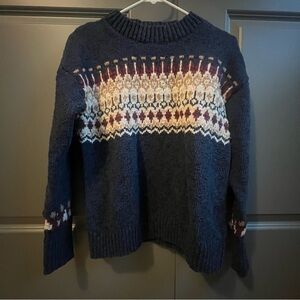 LL Bean Cotton Crewneck Fare Isle Sweater